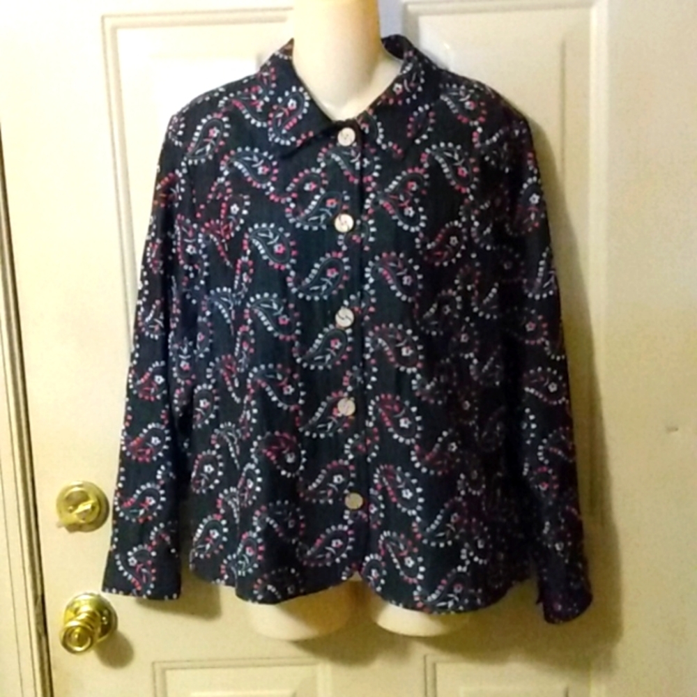 Dark rinse blue jean paisley jacket